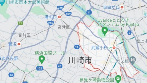 川崎市中原区の地図
