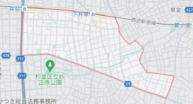東京都杉並区下井草の地図