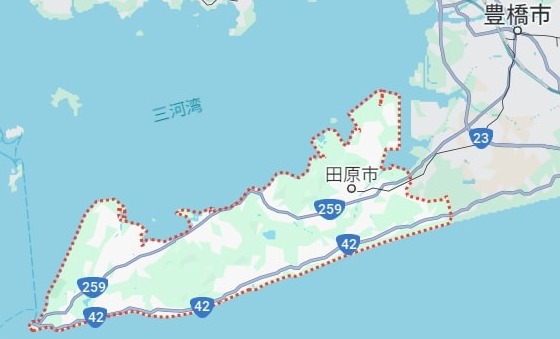 愛知県田原市の地図
