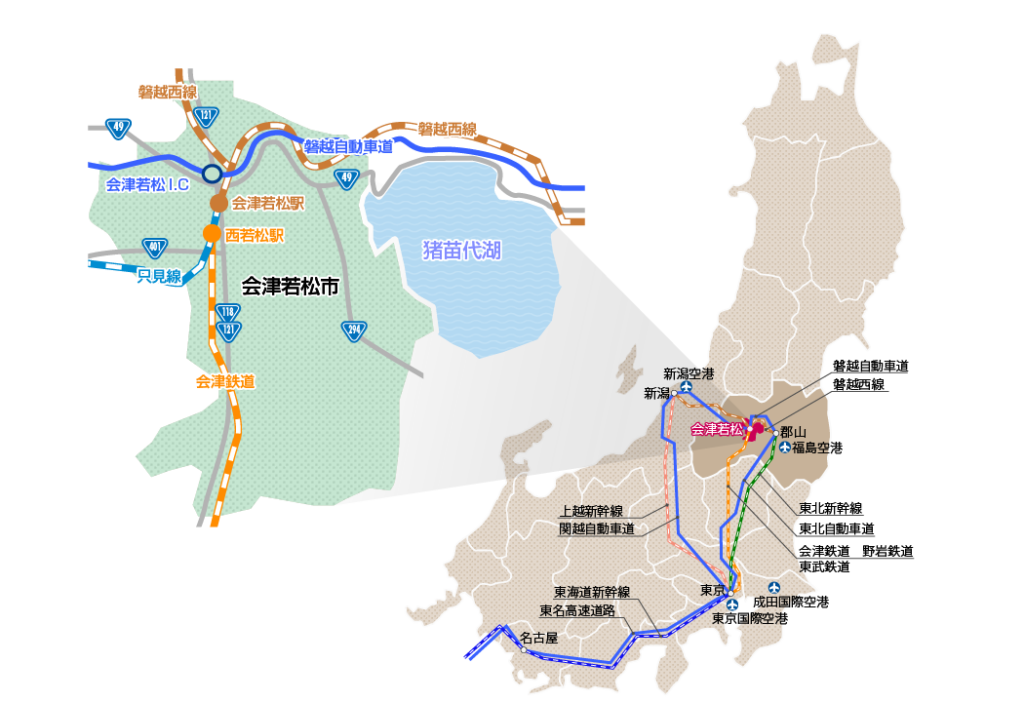 福島県会津若松市の地図