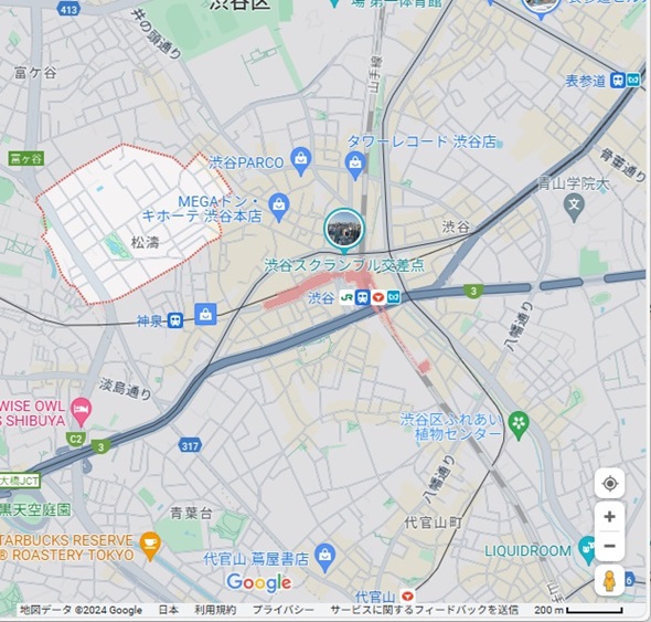 松井ケムリの実家_渋谷区松濤周辺マップ