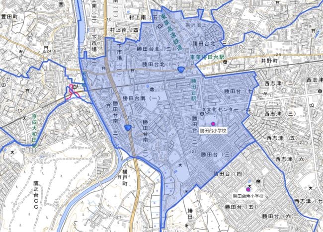 角田夏実の母校・八千代市立勝田台小学校校区