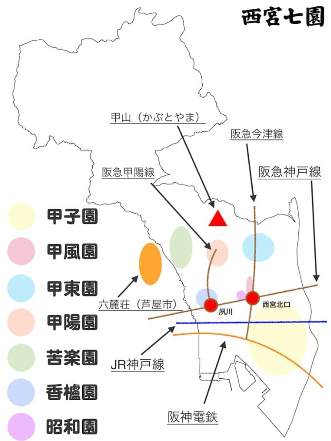 西宮七園の地図